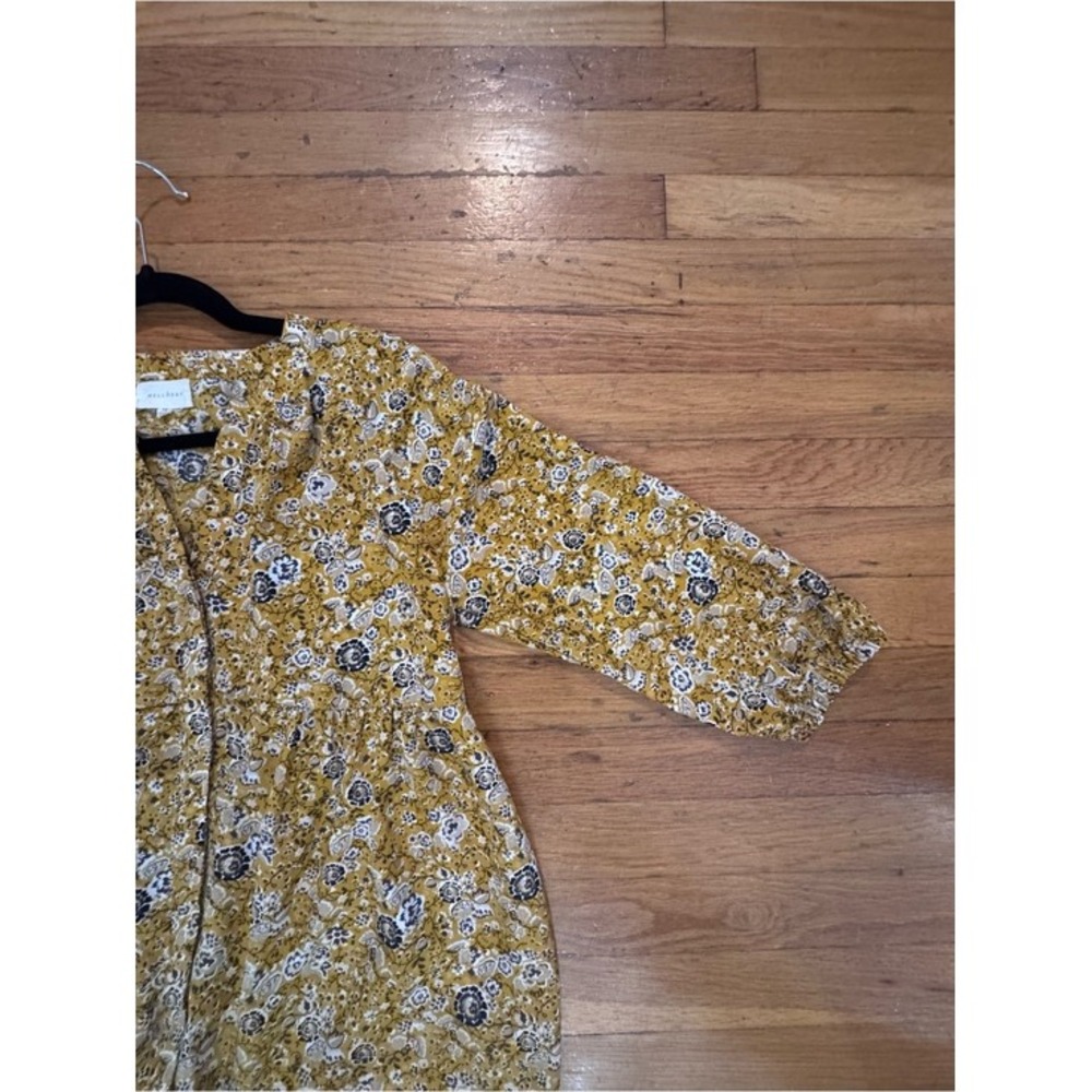 Melloday Women's Yellow Floral V-Neck 3/4 Sleeve Blouse Size M - Picture 3 of 4